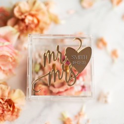 Caja Acrilico C/ Nombre espejado. Para Anillos Boda, Porta Alianzas