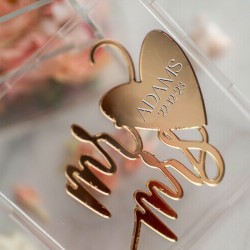 Caja Acrilico C/ Nombre espejado. Para Anillos Boda, Porta Alianzas