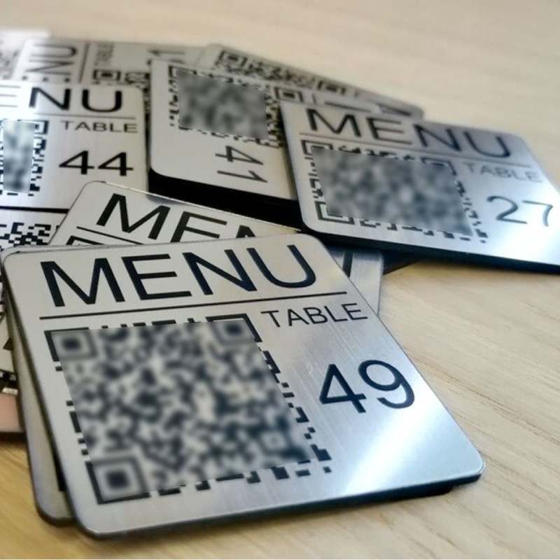 6 Tarjetas Cartel Menú simil metal Restaurante Qr Redes Pagos