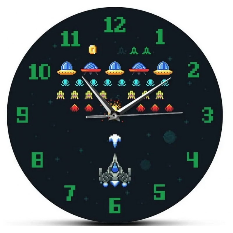 Reloj de acrilico para pared Diseño: game retro invasores de pixeles