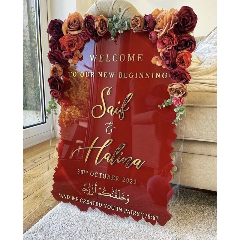 Cartel acrilico arreglo floral boda mod.827