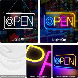 Letrero luminoso p/local, luz Led Open Neon mod.836