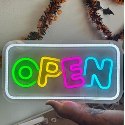 Cartel luminoso p/local, luz Led Open Neon mod.839