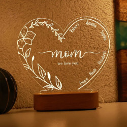 Velador Luz Led Regalo Dia De Madre corazon Grabado Mod.871