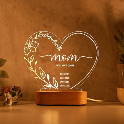 Velador Luz Led Regalo Dia De Madre corazon Grabado Mod.871