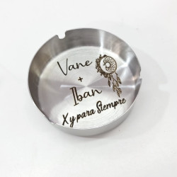 Cenicero Acero Grabado Personalizado Clasico Redondo Alto