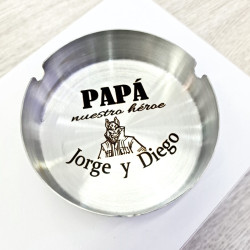 Cenicero Acero Grabado Personalizado Clasico Redondo Alto